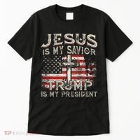 Jesus Is My Savior Trump Is My President American Flag Tall T-Shirt thumb 0