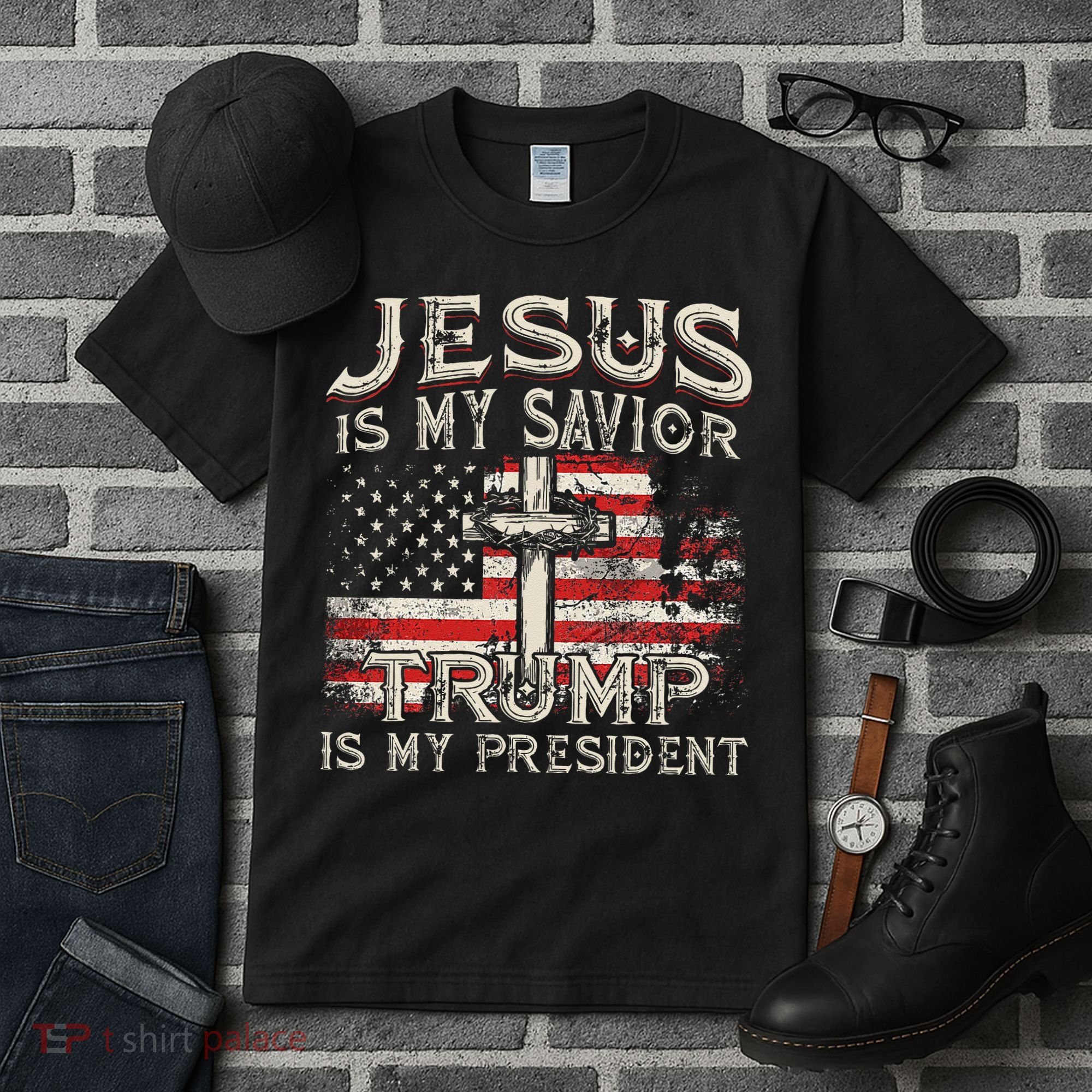 Jesus Is My Savior Trump Is My President American Flag Tall T-Shirt