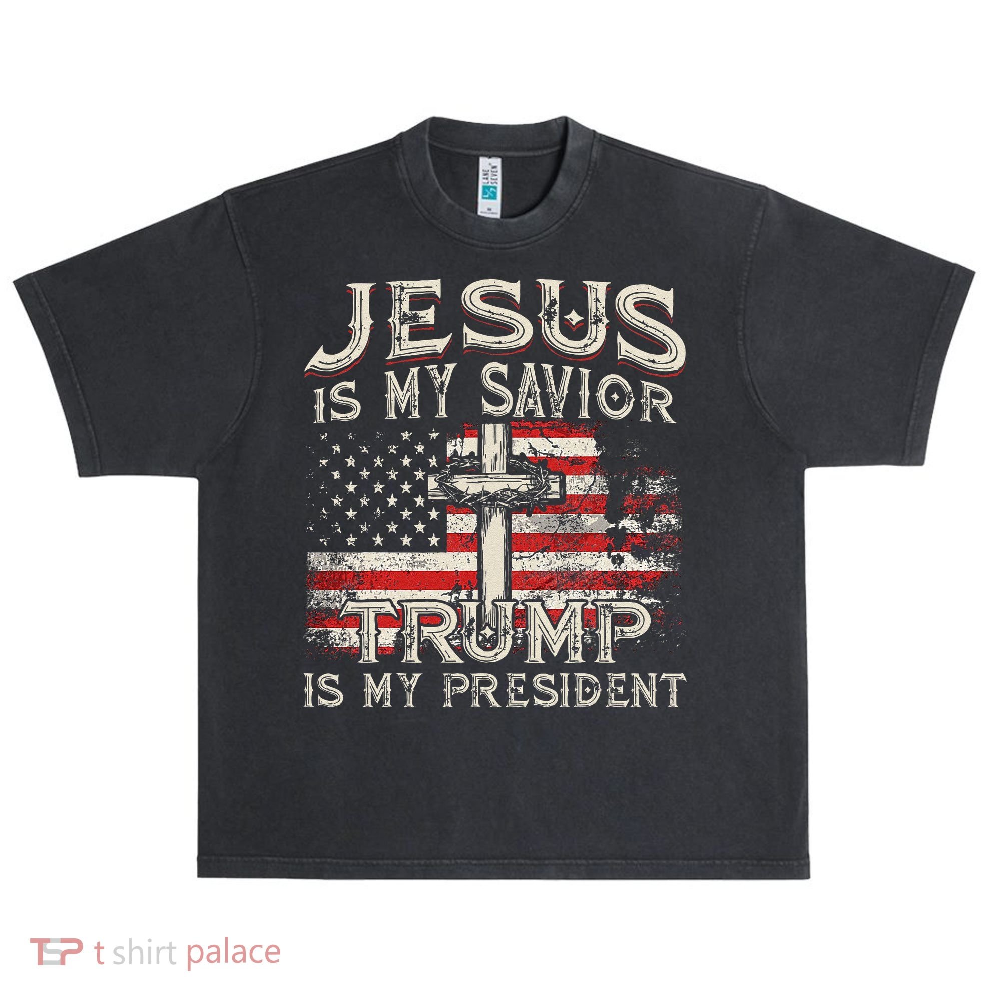 Jesus Is My Savior Trump Is My President American Flag Urban Oversized Heavyweight T-Shirt