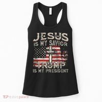 Jesus Is My Savior Trump Is My President American Flag Women's Tank Top thumb 0