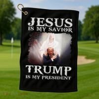 Jesus Is My Savior Trump Is My President Golf Towel thumb 1