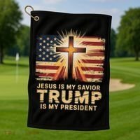 Jesus Is My Savior Trump Is My President Biblical Golf Towel thumb 1