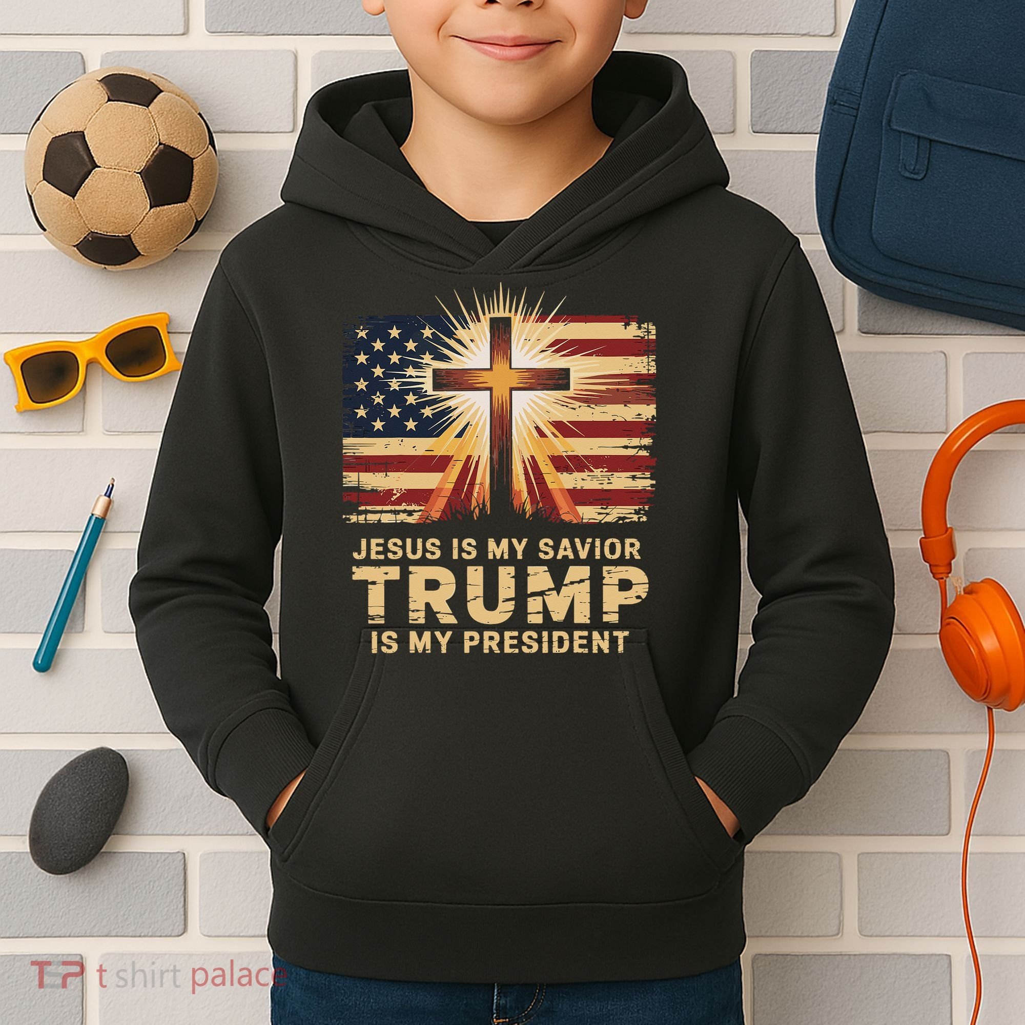 Jesus Is My Savior Trump Is My President Biblical Kids Hoodie