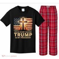 Jesus Is My Savior Trump Is My President Biblical Kids Plaid Pajama Set thumb 0