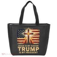 Jesus Is My Savior Trump Is My President Biblical Tote Bag thumb 0