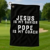 Jesus Is My Savior Pope Is My Coach Golf Towel thumb 1