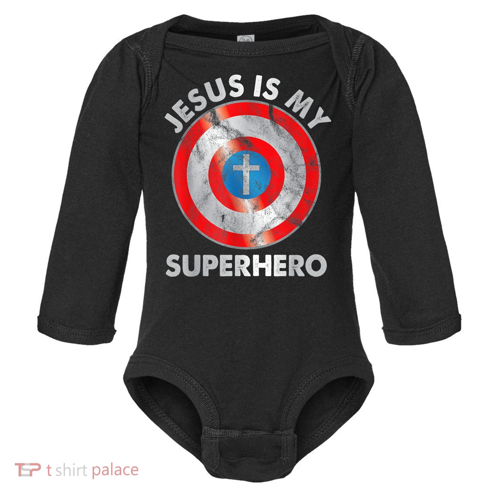 Jesus Is My SuperHero Christian Jesus Lovers Men Women Baby Long Sleeve Bodysuit