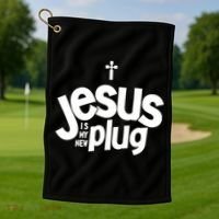 Jesus Is My New Plug Funny Christian Convert Golf Towel thumb 1