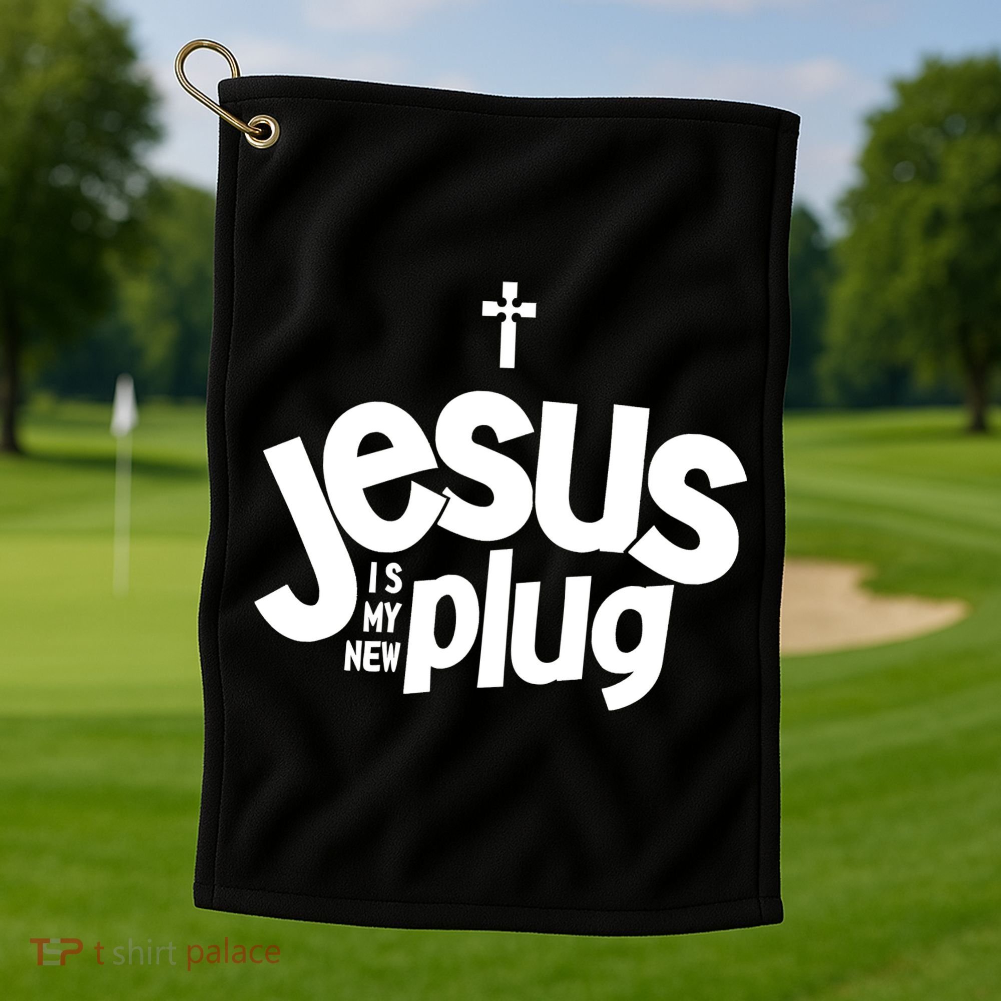Jesus Is My New Plug Funny Christian Convert Golf Towel