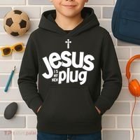 Jesus Is My New Plug Funny Christian Convert Kids Hoodie thumb 2