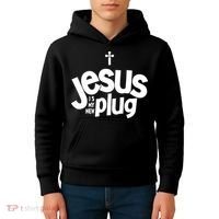 Jesus Is My New Plug Funny Christian Convert Kids Hoodie thumb 4
