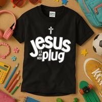 Jesus Is My New Plug Funny Christian Convert Kids T-Shirt thumb 3