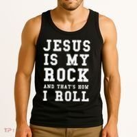 Jesus Is My Rock And Thats How I Roll Funny Religious Tank Top thumb 3