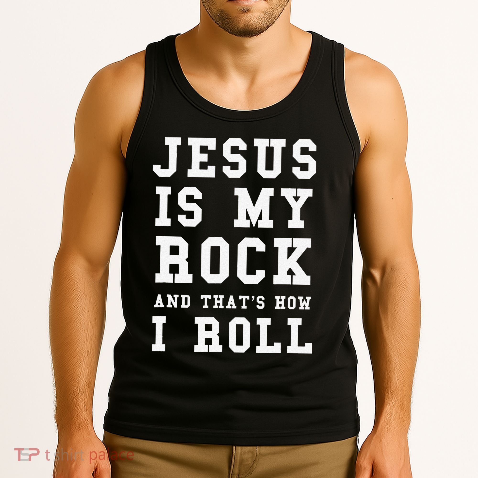 Jesus Is My Rock And Thats How I Roll Funny Religious Tank Top