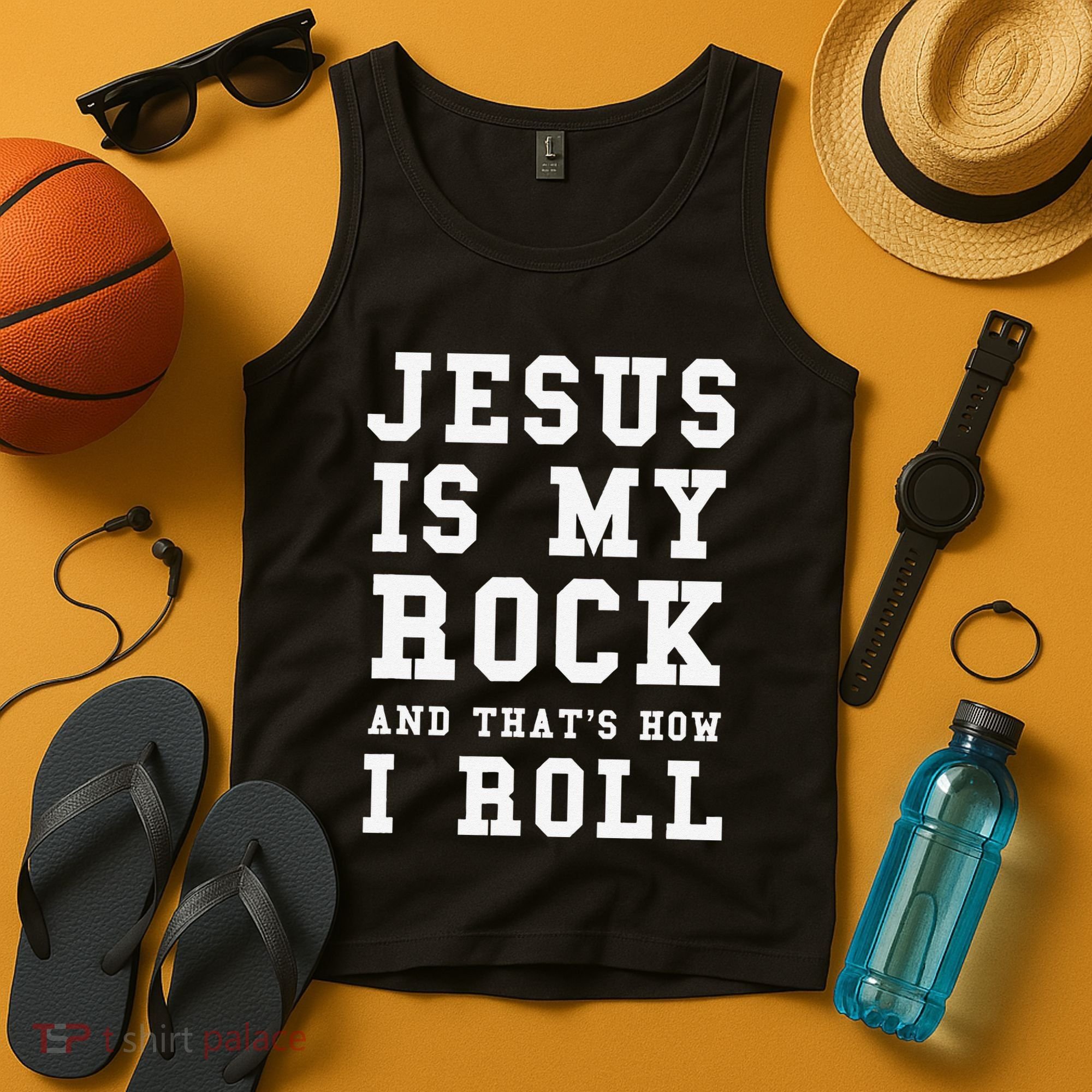 Jesus Is My Rock And Thats How I Roll Funny Religious Tank Top