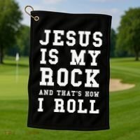 Jesus Is My Rock And Thats How I Roll Funny Religious Golf Towel thumb 1