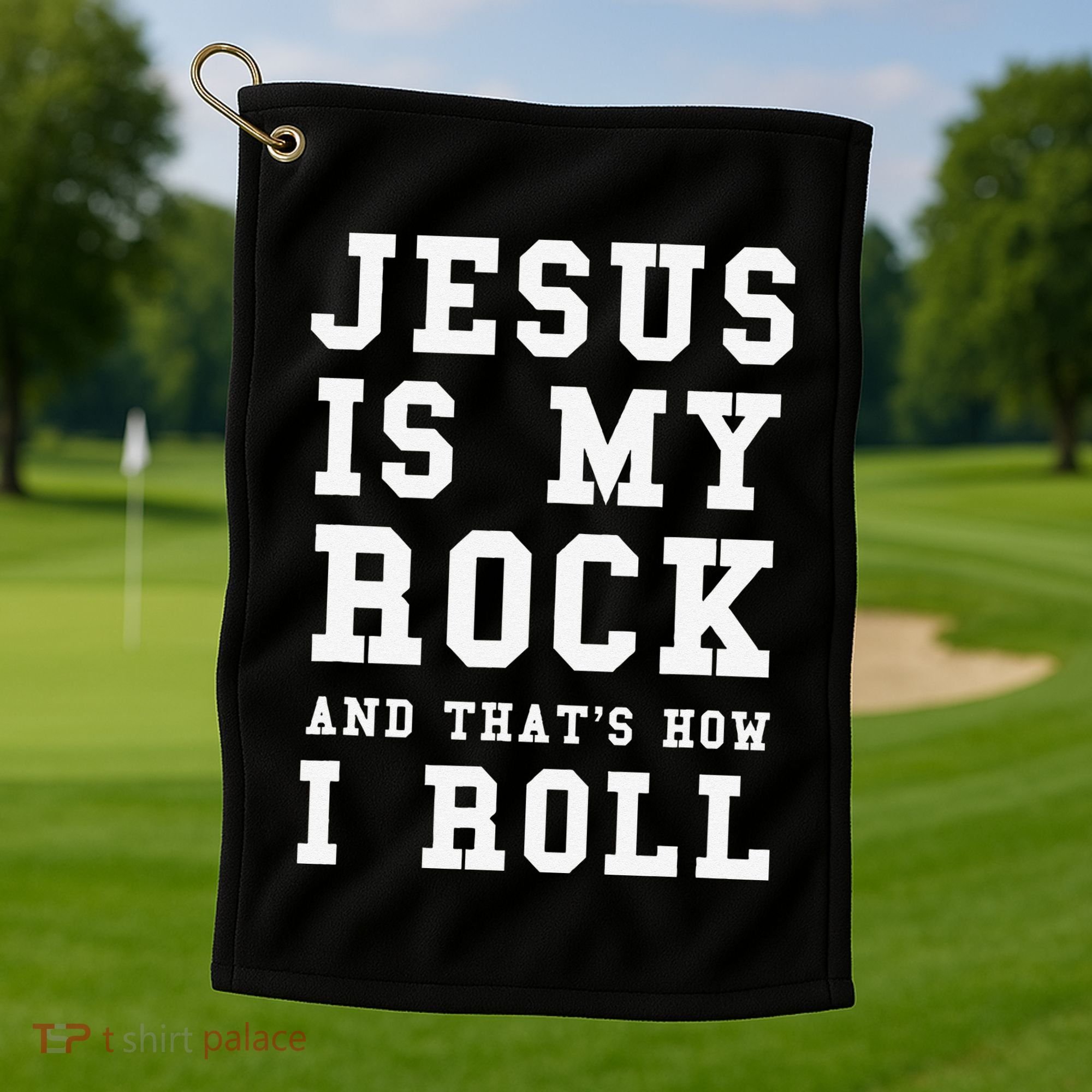 Jesus Is My Rock And Thats How I Roll Funny Religious Golf Towel