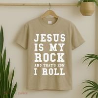 Jesus Is My Rock And Thats How I Roll Funny Religious T-Shirt thumb 2