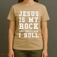 Jesus Is My Rock And Thats How I Roll Funny Religious T-Shirt thumb 4