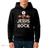 Jesus Is My Rock Biblical Christian Faith Kids Hoodie thumb 4