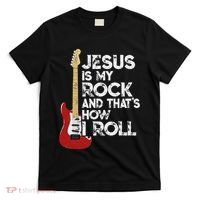 Jesus Is My Rock And That Is How I Roll Guitar Christian T-Shirt thumb 0