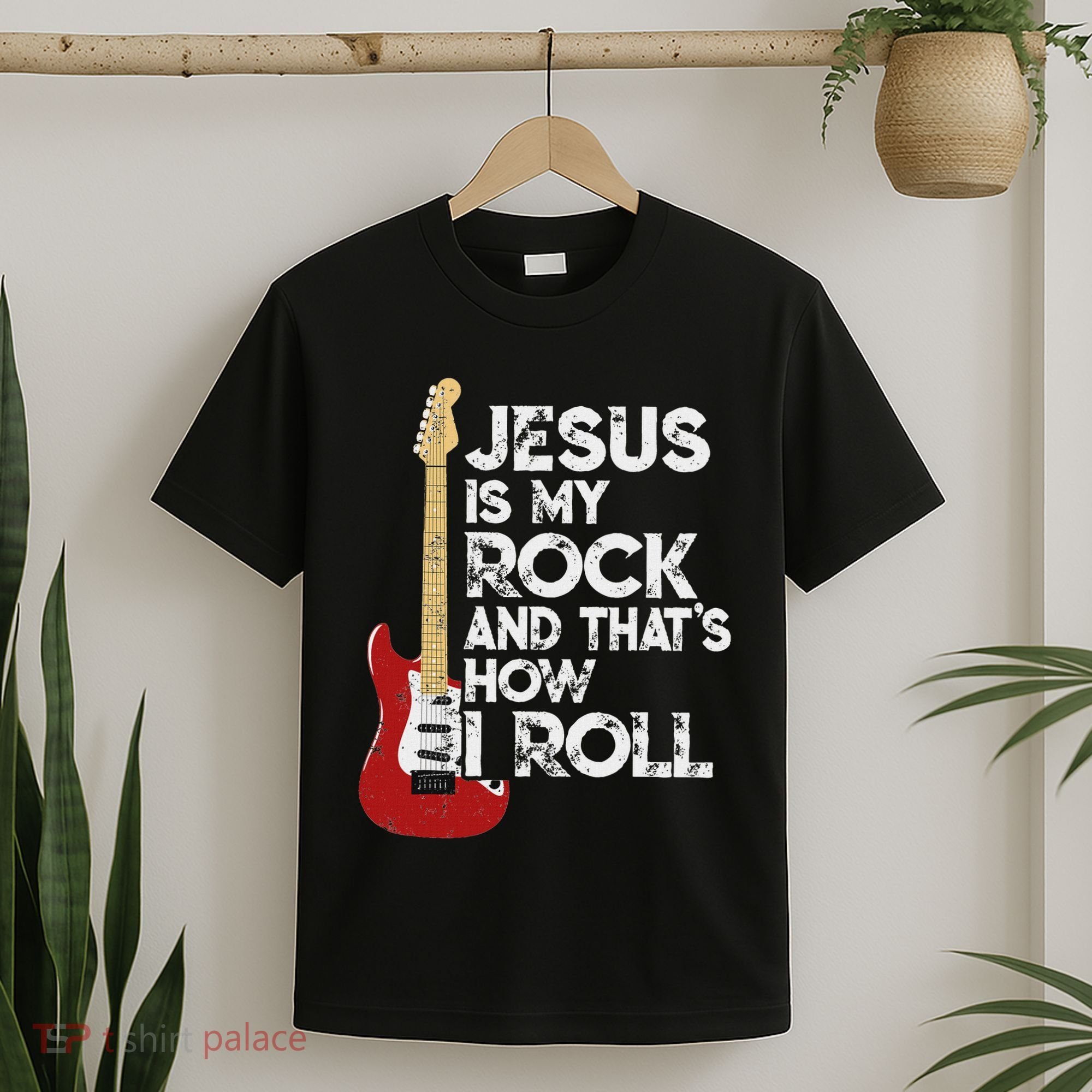 Jesus Is My Rock And That Is How I Roll Guitar Christian T-Shirt