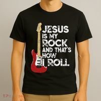 Jesus Is My Rock And That Is How I Roll Guitar Christian T-Shirt thumb 3