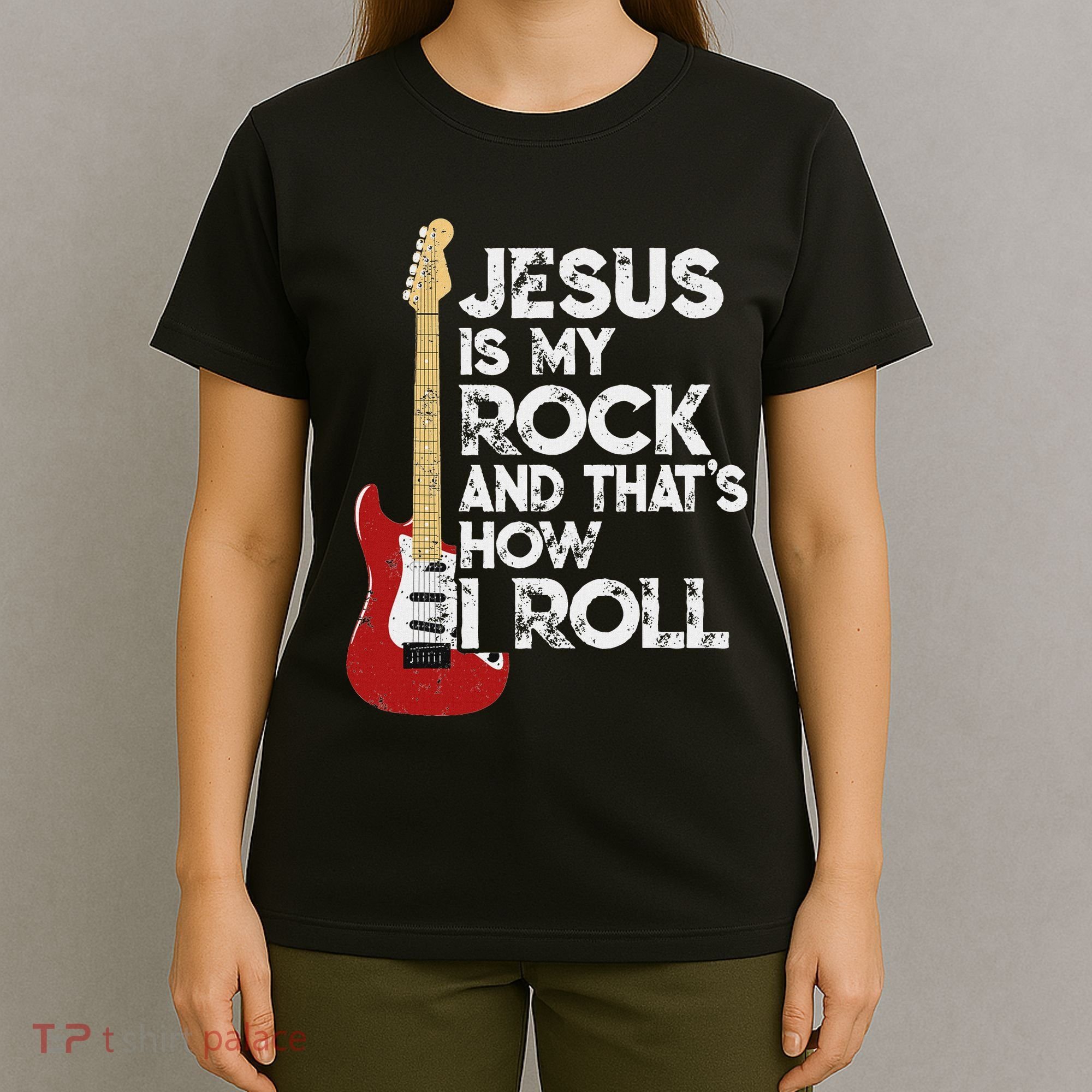 Jesus Is My Rock And That Is How I Roll Guitar Christian T-Shirt