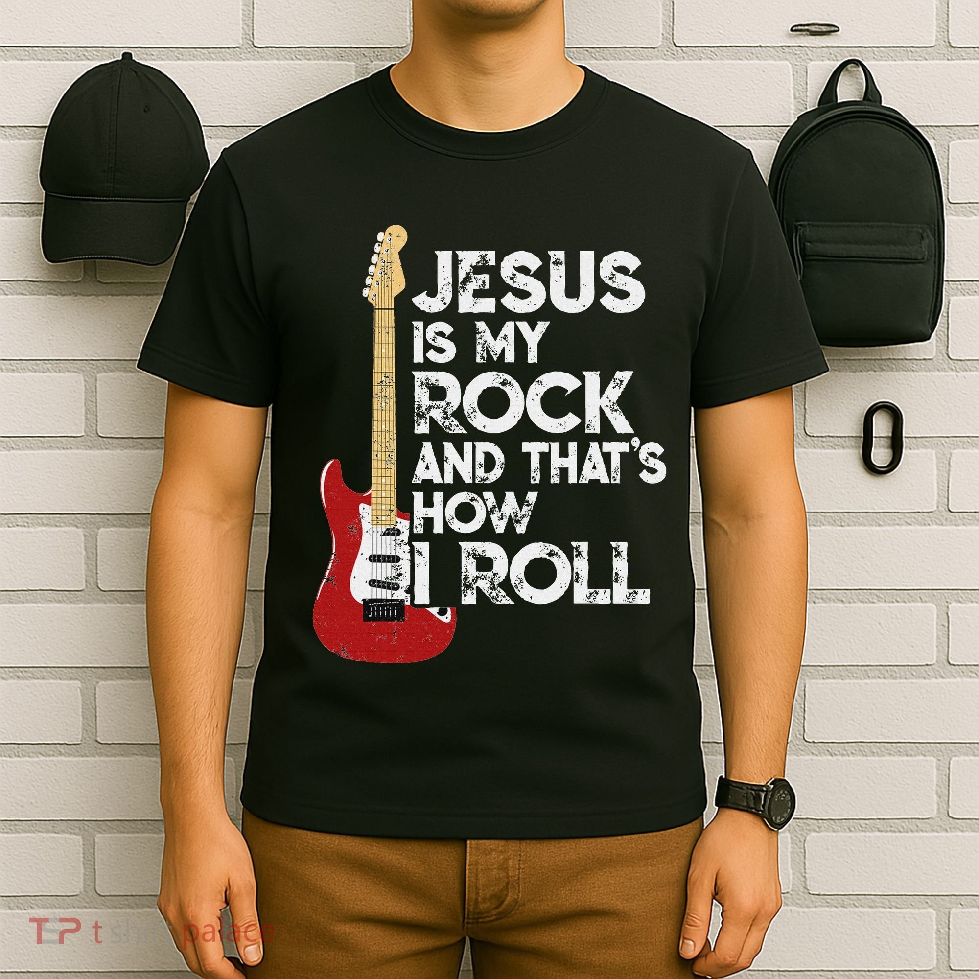 Jesus Is My Rock And That Is How I Roll Guitar Christian T-Shirt