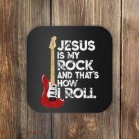 Jesus Is My Rock And That Is How I Roll Guitar Christian Coaster thumb 0