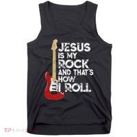 Jesus Is My Rock And That Is How I Roll Guitar Christian Tank Top thumb 0