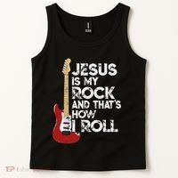 Jesus Is My Rock And That Is How I Roll Guitar Christian Tank Top thumb 2
