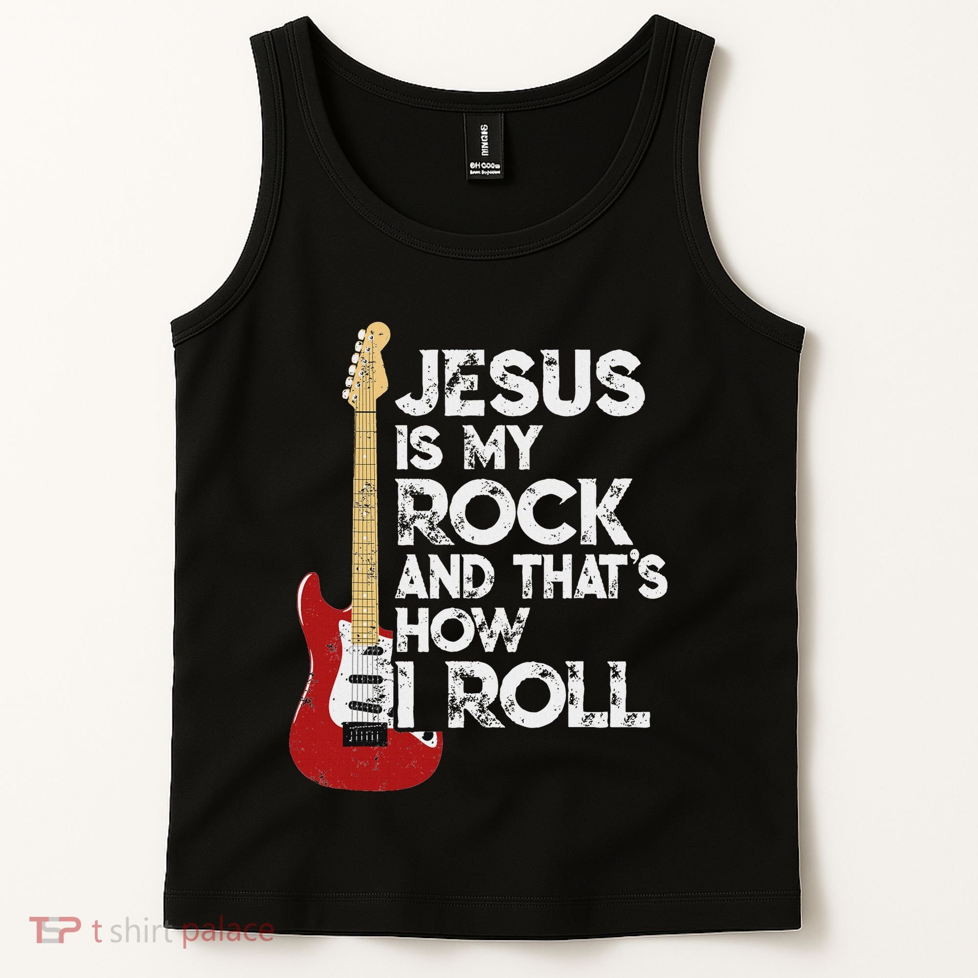 Jesus Is My Rock And That Is How I Roll Guitar Christian Tank Top