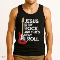 Jesus Is My Rock And That Is How I Roll Guitar Christian Tank Top thumb 3