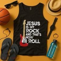 Jesus Is My Rock And That Is How I Roll Guitar Christian Tank Top thumb 4