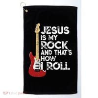 Jesus Is My Rock And That Is How I Roll Guitar Christian Golf Towel thumb 0