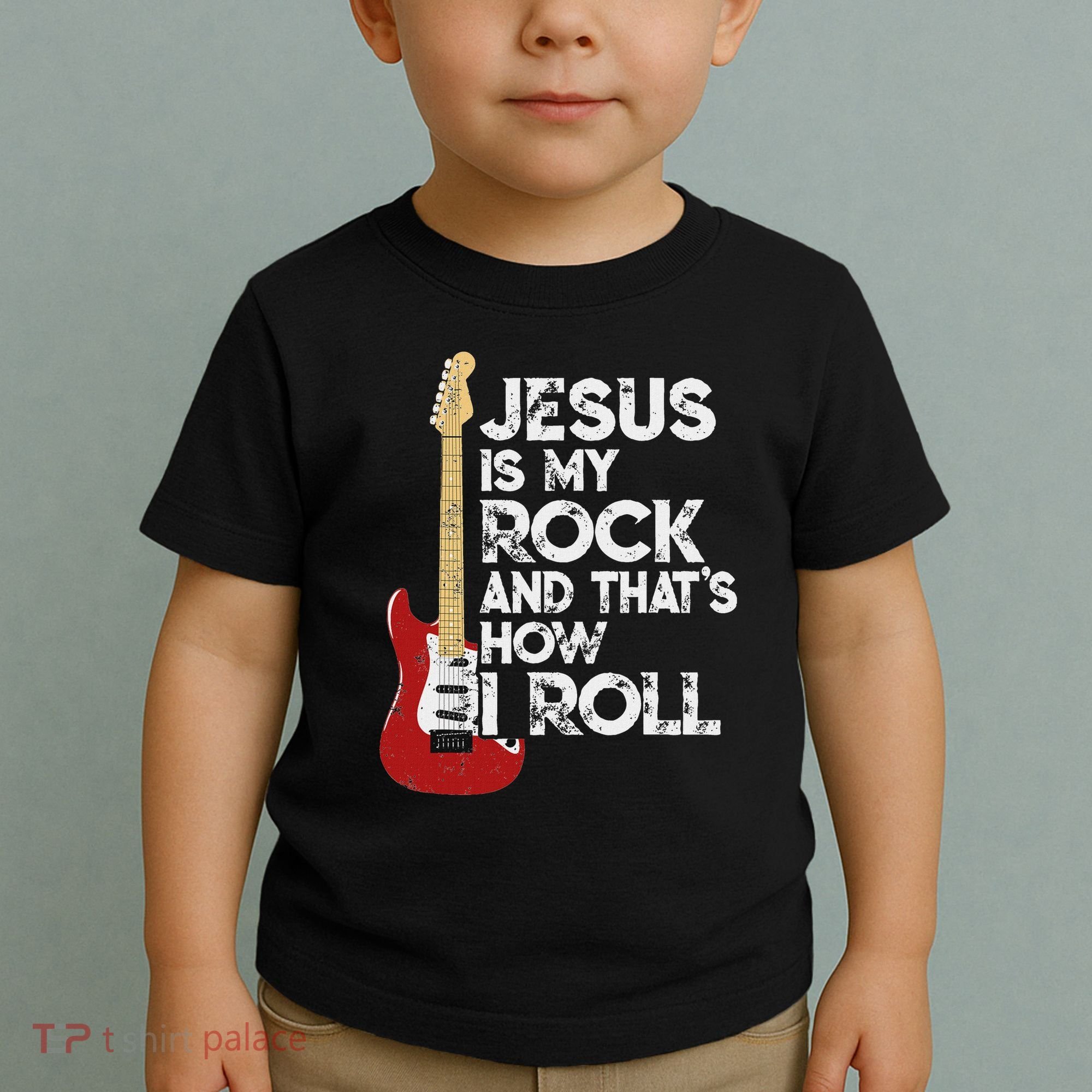 Jesus Is My Rock And That Is How I Roll Guitar Christian Toddler T-Shirt