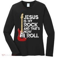 Jesus Is My Rock And That Is How I Roll Guitar Christian Women's Long Sleeve Shirt thumb 0