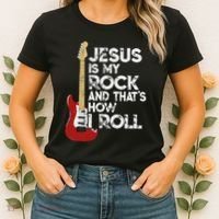 Jesus Is My Rock And That Is How I Roll Guitar Christian Women's T-Shirt thumb 2