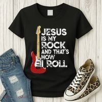 Jesus Is My Rock And That Is How I Roll Guitar Christian Women's T-Shirt thumb 3