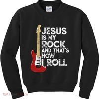 Jesus Is My Rock And That Is How I Roll Guitar Christian Kids Sweatshirt thumb 0