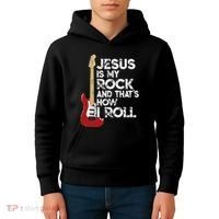 Jesus Is My Rock And That Is How I Roll Guitar Christian Kids Hoodie thumb 4