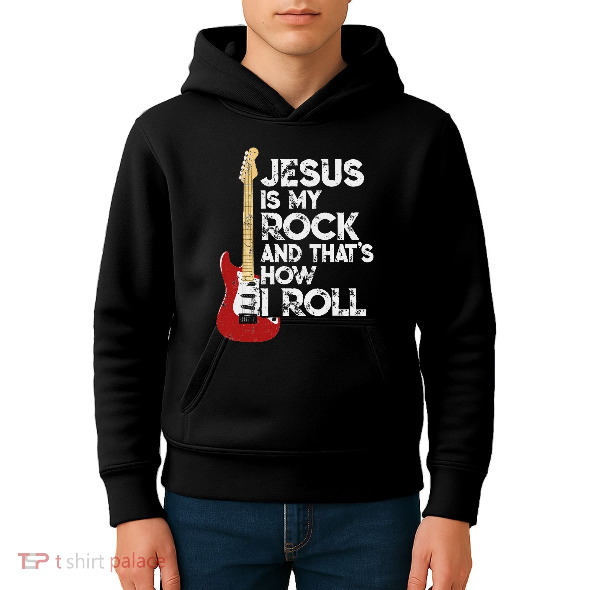 Jesus Is My Rock And That Is How I Roll Guitar Christian Kids Hoodie