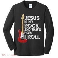 Jesus Is My Rock And That Is How I Roll Guitar Christian Kids Long Sleeve Shirt thumb 0