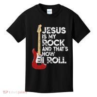 Jesus Is My Rock And That Is How I Roll Guitar Christian Kids T-Shirt thumb 0