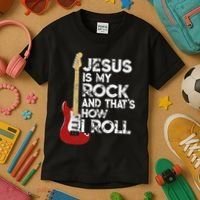 Jesus Is My Rock And That Is How I Roll Guitar Christian Kids T-Shirt thumb 3