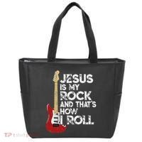 Jesus Is My Rock And That Is How I Roll Guitar Christian Tote Bag thumb 0