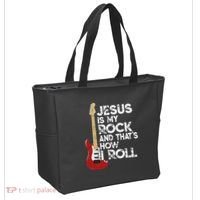 Jesus Is My Rock And That Is How I Roll Guitar Christian Tote Bag thumb 2