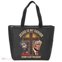 Jesus Is My Savior Trump Is My President Biblical Tote Bag thumb 0