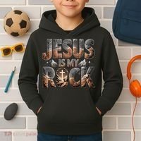 Jesus Is My Rock Biblical Faith Kids Hoodie thumb 2